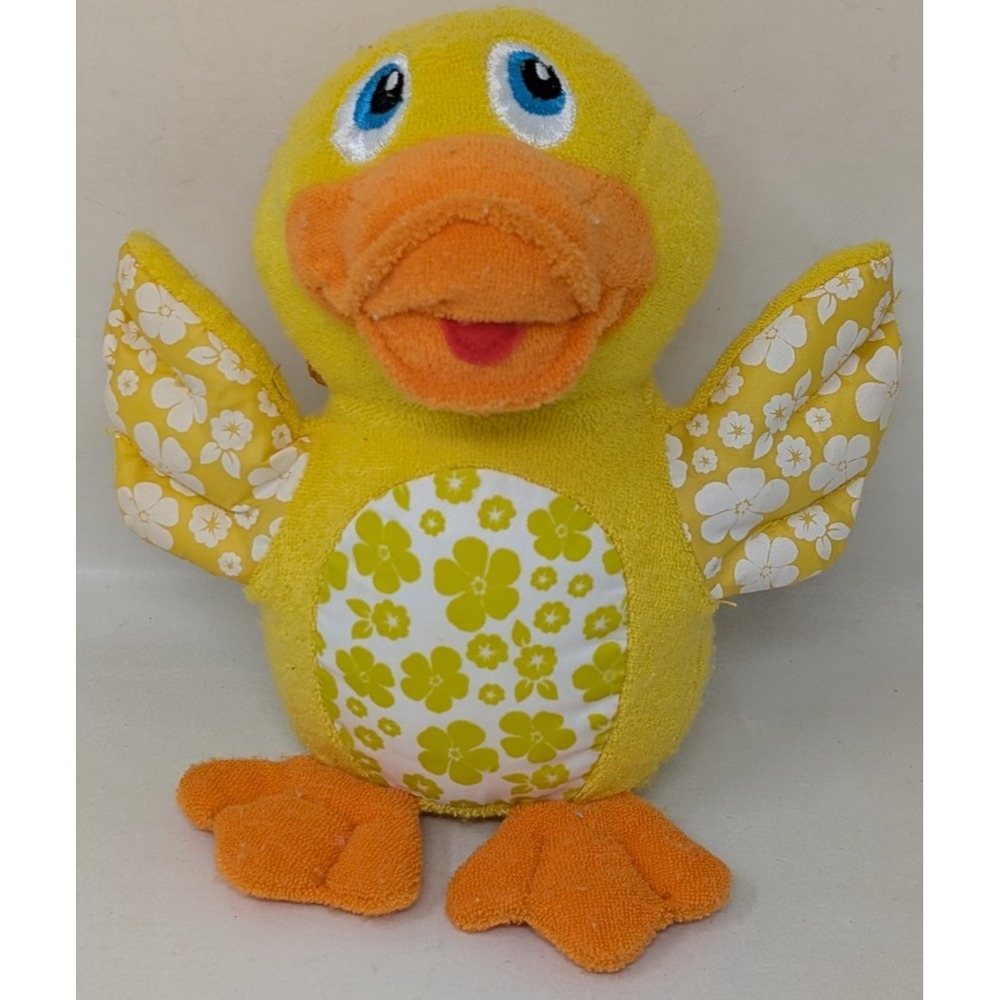 Munchkin Yellow Duck Plush Bath Critter Terry Sound‎ Stuffed Animal 7" 2005 Baby